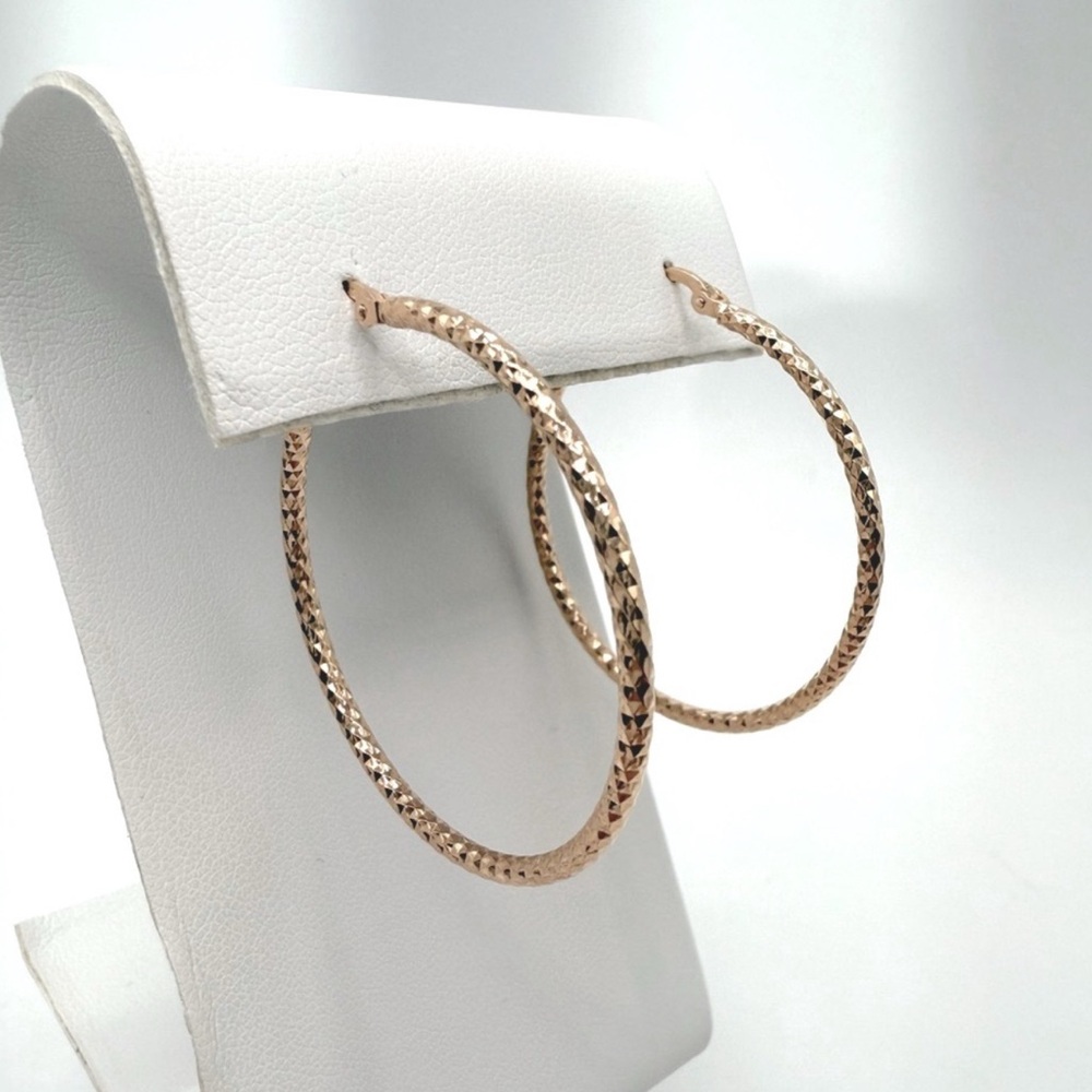 Rose Gold Plated over Sterling Silver Diamond Cut Round Hoop Earrings